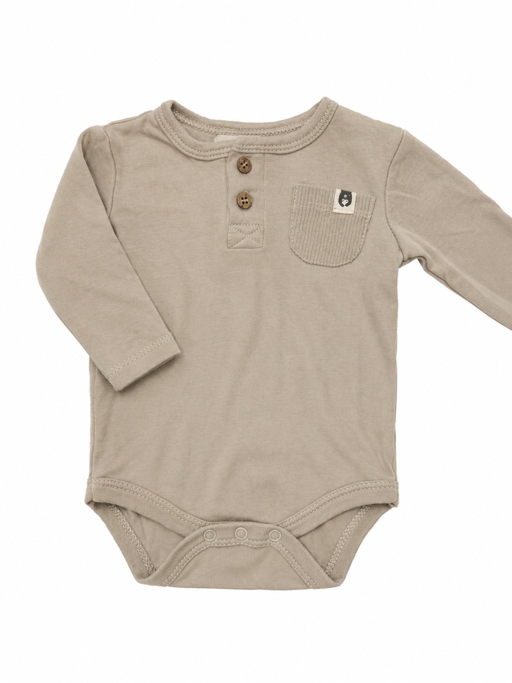 Rabbit + Bear Organic cotton Neutral Tan Long-Sleeve Baby Onesie with Pocket